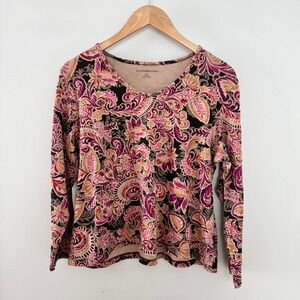 Croft‎ & Barrow Autumn Tone Floral Paisley V-Neck Long Sleeve Shirt